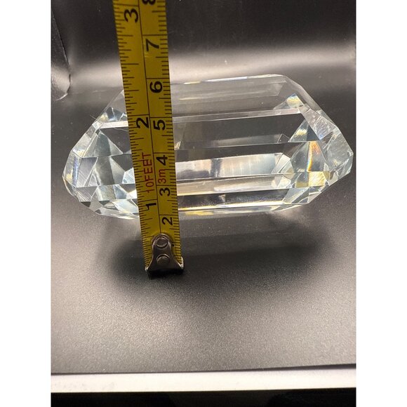 Unmarked Emerald Cut Crystal Paperweight 4" x 4" x 3" - Picture 5 of 6